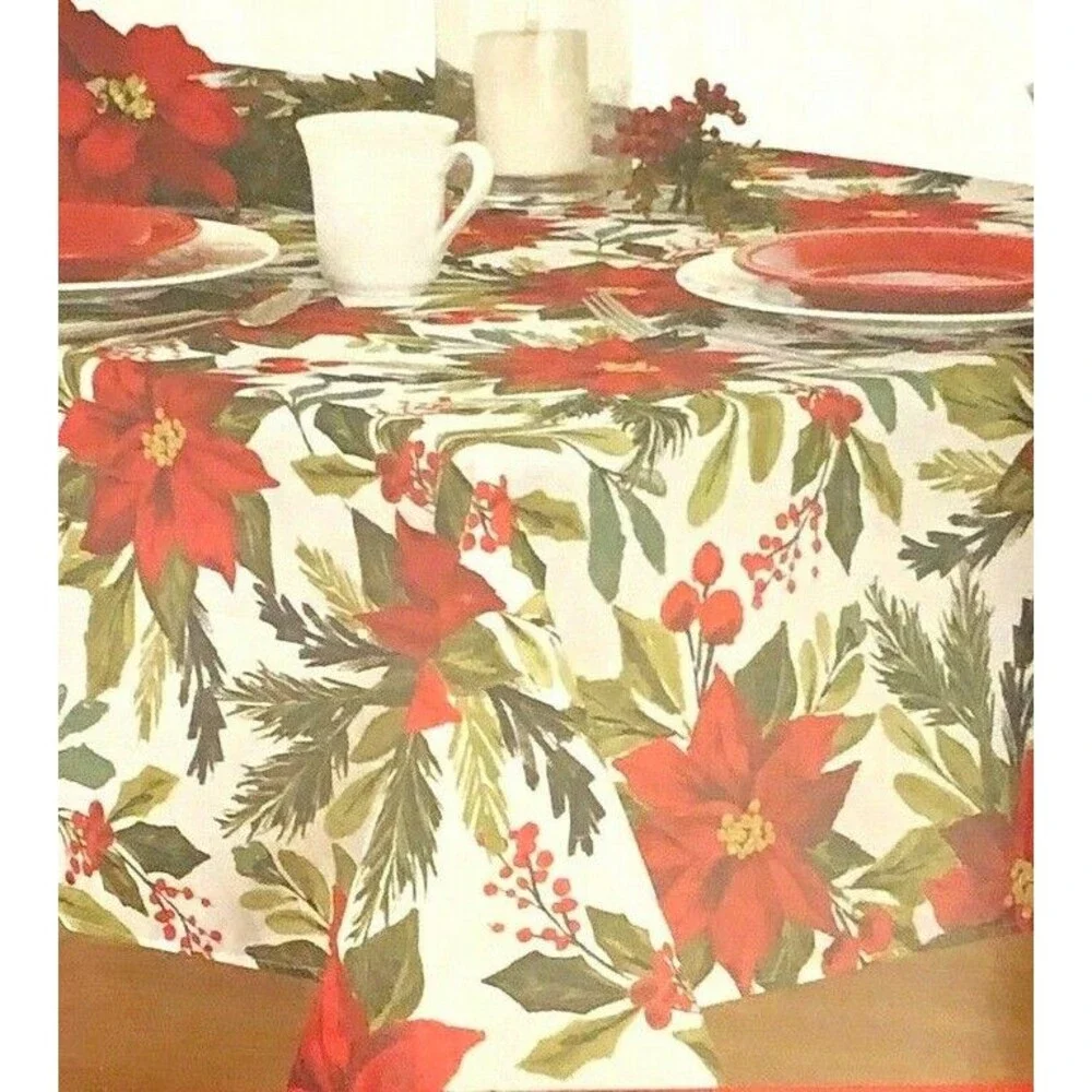 Christmas Poinsettia Flourish Tablecloth 60x120